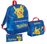 Pokemon Backpack + Lunch Bag + Pencil Case 3 Piece Pikachu School Bag Set College Travel Rucksack