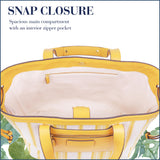 Tommy Bahama Canvas Stripe Large Tote Bag, Summer Bag, Leather Trim, Dual Handles, Spacious Interior, Yellow and White