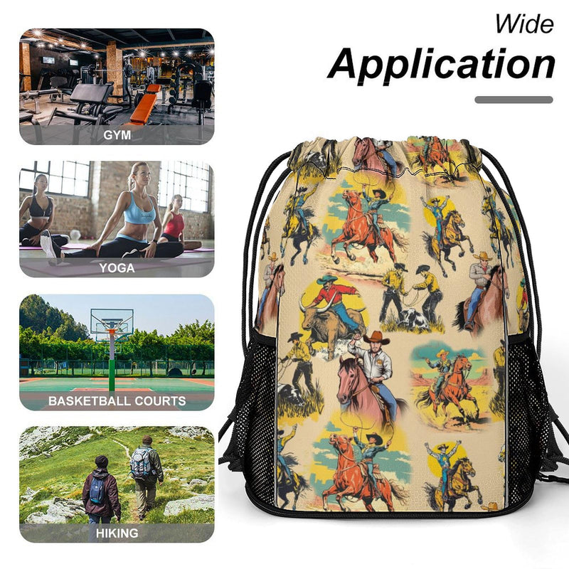 Western Drawstring Backpack Gym Bag With Shoe Compartment String Bag Sport Beach Swimming Sackpack For Women Men