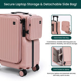 NOBL Duo Carry Carry-On Luggage with Detachable Side Bag, 22.1x14.6x10.5 Airline Approved, Noble Zipperless PC Hard Shell Suitcase & Crossbody, 360° Spinner Wheels, TSA Locks, USB Port - Blush