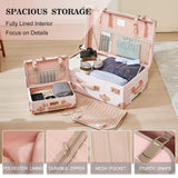 UNIWALKER Vintage Luggage Set, 2 Piece Faux Leather Carry on Suitcase with Spinner Wheels TSA Lock and Cosmetic Train Case for Women, Pink Strip, 20"+12"
