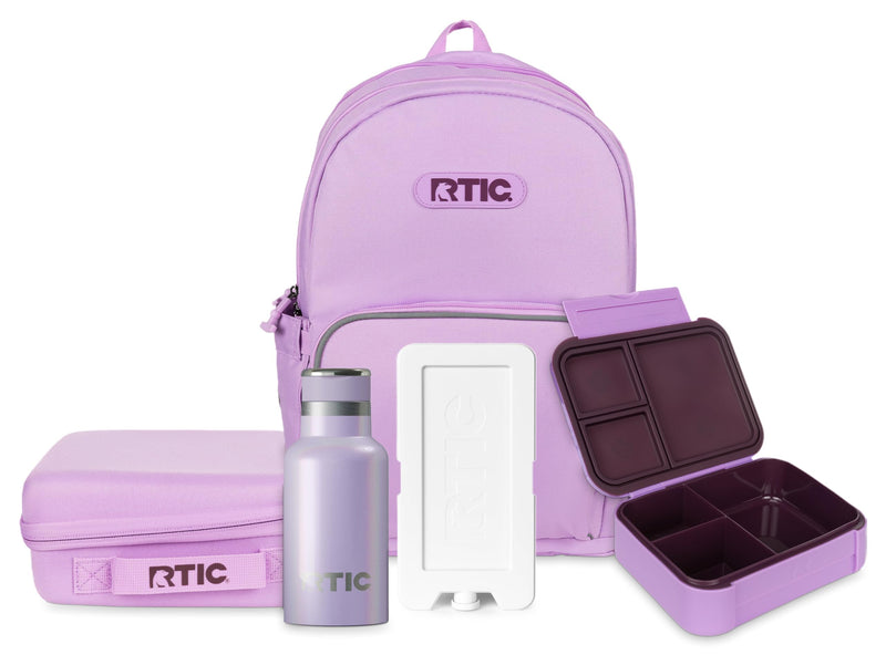 RTIC Kids' Pack & Snack Set - Includes 2-in-1 Day Backpack, Bento Box, Water Bottle & Ice Pack, School, Travel, Girls, Boys, Lavender