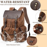 Yamons Genuine Leather Backpack for Men, Waxed Canvas Backpack Shoulder Rucksack with Toiletry Vintage Backpack for Travel,Camping, Hiking(Coffee)