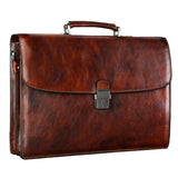 Banuce Vintage Full Grain Italian Leather Briefcase for Men 15.6 Inch Lawyer Briefcase with Lock Legal Attorney Bag with Luggage Strap Gradient Brown