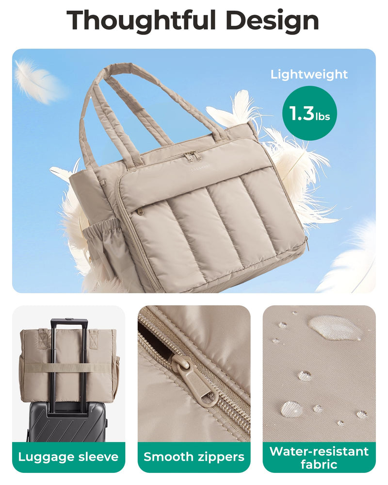 BAGSMART Tote Bag for Women, Teacher Tote with Insulated Compartment, Large Puffer Work Tote Handbags for Work