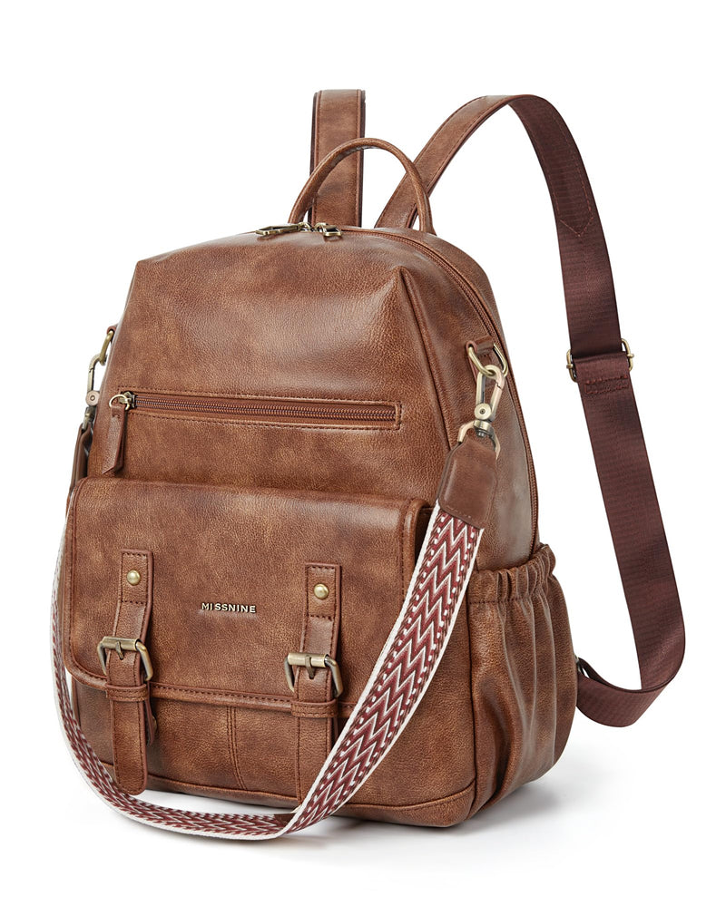 Missnine Backpack Purse for Women, PU Leather Travel Backpack, Designer Shoulder Bag, Ladies Convertible Satchel Bags