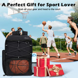 MoKo Basketball Bag Backpack, Soccer Backpack with Separate Shoe and Ball Comparment, Large Sports Equipment Bag with Hidden Hook & Charging Port for Basketball, Soccer, Volleyball Training, Black
