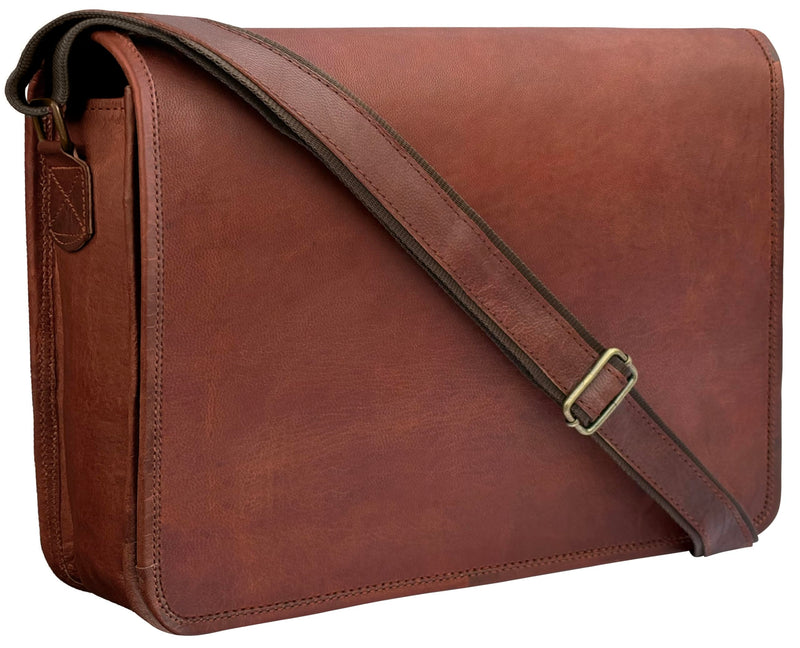 RUSTIC TOWN 14" Leather Messenger Bag for Men & Women – Full Grain Vintage Crossbody Satchel – Fits 13.3"/14" Laptop – Ideal Briefcase for Work, Travel & College – Adjustable Shoulder Strap