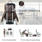 tiamyi leather travel backpack for men and women, flap top laptop backpack fits 17.3 inch computer with luggage strap and separate padded compartment, coffee