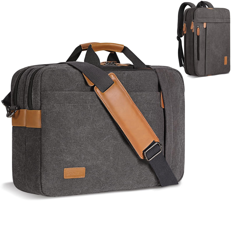 ESTARER Laptop Computer Bag for Men 3 In 1, 17-17.3 Inch Laptop Messenger Bag for Business/Work/Travel, Convertible Backpack Briefcase Water resistant Canvas Laptop Backpack (Grey)