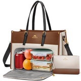 MATEIN Laptop Tote Bag with Insulated Lunch Compartment for Women, PU Leather 2 in 1 Work Briefcase with Clutch Fits 15.6 Inch Laptop, Convertible Professional Shoulder Bag for Office Business, 2 Sets