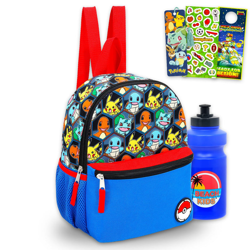 Pokemon Mini Backpack Set - Bundle with 12" Pikachu Backpack, Water Bottle, Stickers, Bookmark, More | Pokemon School Bag for Kids, Boys, Girls