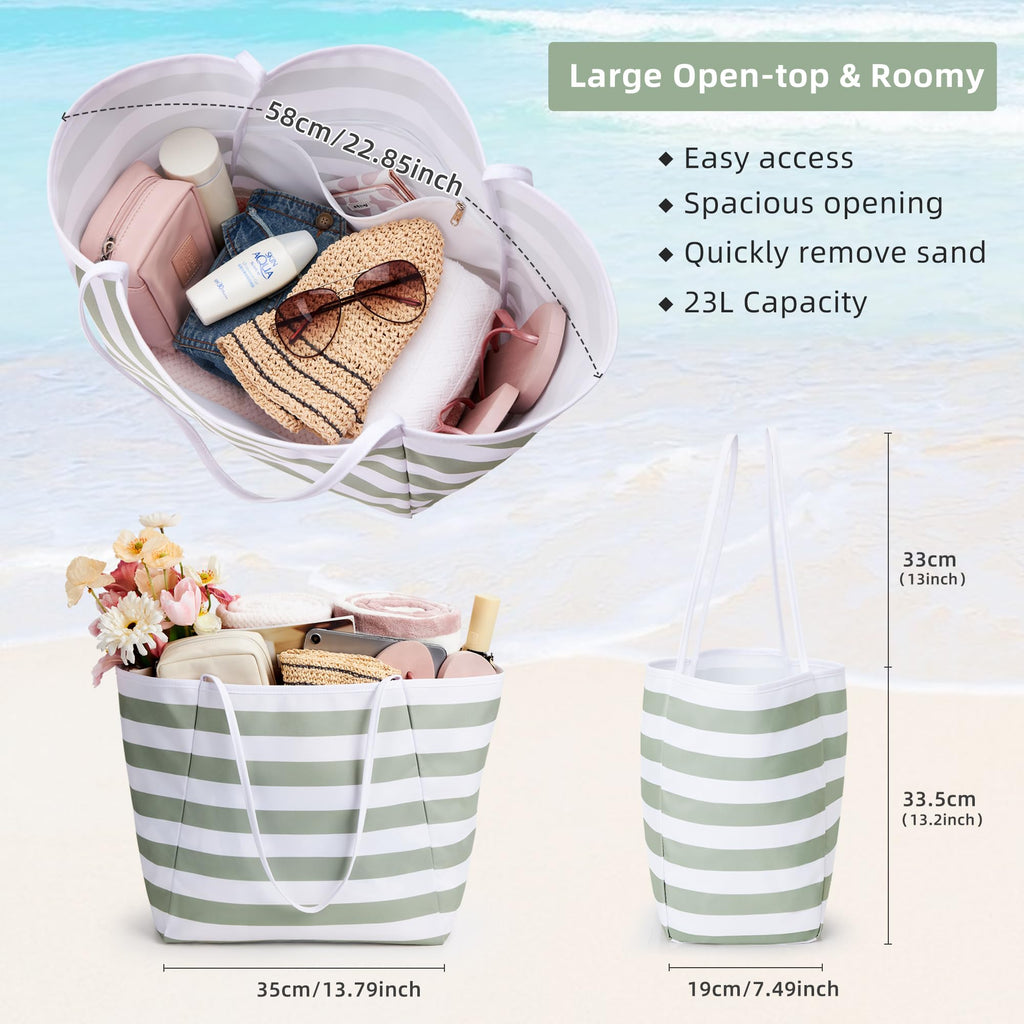 KALIDI Beach Tote Bag for Women Large Waterproof Sandproof Shoulder Handbag Packable Grocery Bag Casual Hobo Purse for Beach Picnic Vacation Essentials