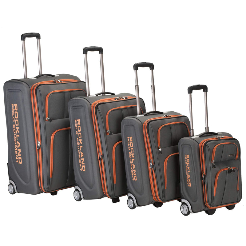 Rockland Polo Equipment Varsity Softside Upright Luggage Set, Charcoal, 4-piece Set (18/22/26/30)