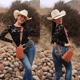 Wrangler Small Sling Bag for Women, Leather Crossbody Bags Cross Body Purse Fanny Packs with Adjustable Strap, WG87-210BR