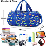 CAMTOP Kids Duffel Overnight Bag Boys Girls Toddler Weekender Carry-On Personalized Tote for Travel Gym Sport (Dinosaur-Dark Blue)