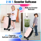 Scooter Luggage For Kids & Adults， Hardside Ride On Suitcase For Kids Ages 4-15 Multifunctional Lightweight Foldable Carry On Luggage With Wheels Ride On For Children Teenagers (Light Pink, 20")