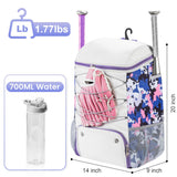Softball Bag for Girls White, Large Baseball Bat Bag with Shoe Compartment for Youth Adult Women Catchers, T Ball Must Haves Equipment Backpack for Basketball Soccer Sports Gift (White+Camouflage)