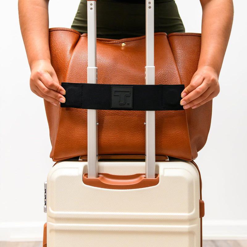 Trolley Strap Carryon Luggage Strap Over Suitcase Handle for Attaching Carryon Bag Travel Accessories TSA Approved Carry-On Add a Bag Belt Sleeve for A Tote Backpack Purse (Black on Black)