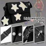 Y2K Messenger Bag with Cute Coin Purse, Lightweight Spacious Crossbody Bag with Star Patches Shoulder Tote Everyday Book Bag with Multi Pockets for her for birthday, Chic and Functional(Black)
