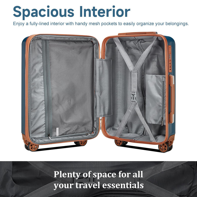 imiomo Carry on Luggage 18 Inch Suitcases with Wheels, Expandable with USB Port and Cup Holder, Hardside Travel Set with TSA Lock Blue