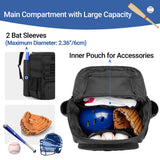 DSLEAF Baseball Backpack with 2 Bat Sleeves, Softball Bag with Vented Shoe Space and Multi Pockets for Adults (Patent Design)