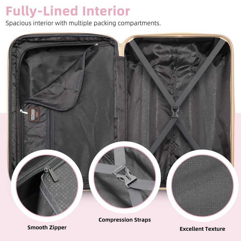 LARVENDER Luggage Sets 3 Piece Expandable Carry on Luggage 22x14x9 Airline Approved Hardshell Suitcase with Wheels TSA Lock, Lightweight Suitcase Set for Women with Travel Backpack, Light Pink