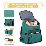 BAGLHER Travel Dog Backpack - Detachable Travel Dog Food Container for Pet Supplies Dog Gear Backpack,Dog Bag for Traveling with 2 Silicone Collapsible Bowls and 2 Food Baskets Green