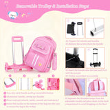 Rolling Backpack for Girls Cute Trolley Bags Primary School Bookbags with Wheels Kids Carry-On Wheeled Backpack with Lunch Bag