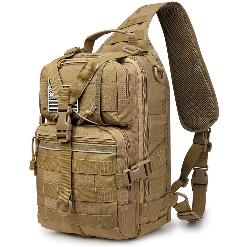 G4Free Tactical Sling Backpack Big Molle EDC Assault Range Bag Pack Military Style for Concealed Carry(Tan)