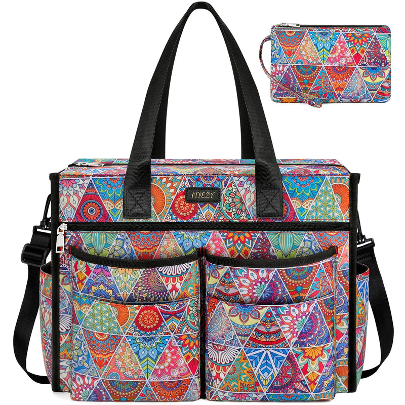 ITIEZY Utility Tote Bag for Women with 18 Pockets - Large Teacher Tote Bag with Zipper Compartment 2 Pcs Everything Bag Nurse Bags for Work, Travel