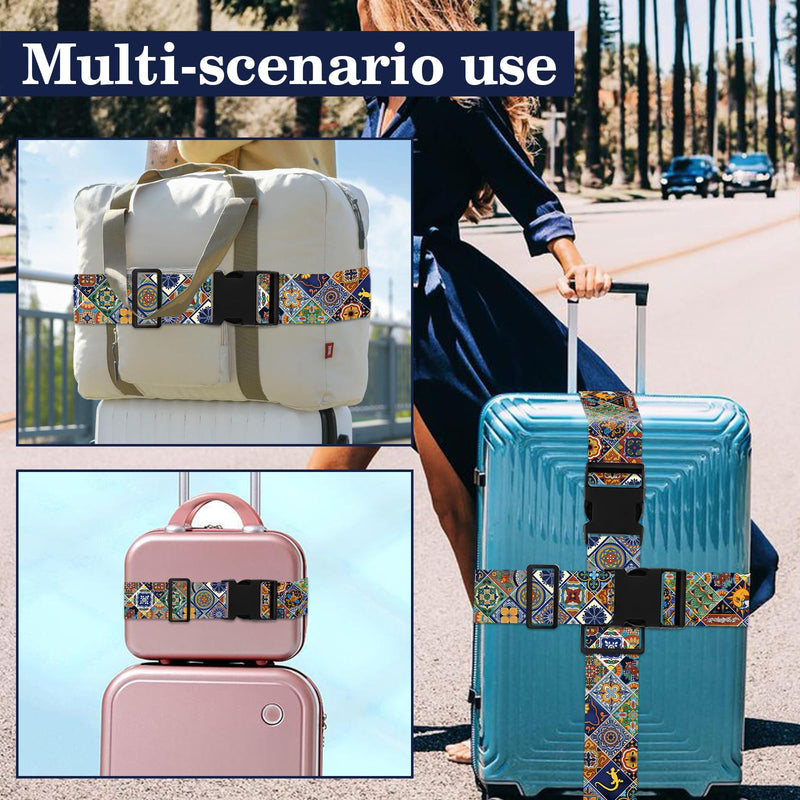 Boho Luggage Straps for Suitcases TSA Approved, Luggage Identifiers for Suitcase, Adjustable Suitcase Strap for Baggage Security with Cute Patten, Travel Necessary Accessories (2Pack)
