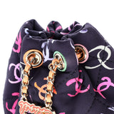 Chanel, Pre-Loved Logo Drawstring CC Bucket Backpack Quilted CC Printed Fabric Small, Blue