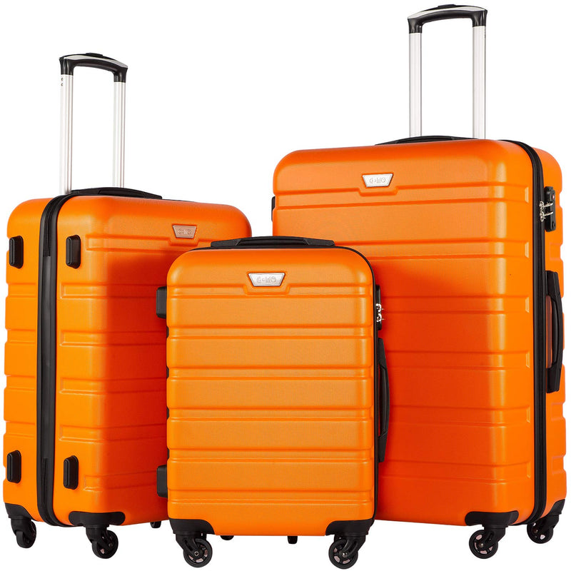 Coolife Luggage 3 Piece Set Suitcase Spinner Hardshell Lightweight TSA Lock (orange, 20/24/28)