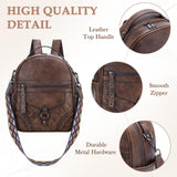 VASCHY Small Backpack Purse for Women, Cute Vegen Leather Mini Backpack for Lady with Guitar Shoulder Bag Handbag Strap Coffee