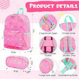 Redbaker 17 Inch 6 Pcs Kids Luggage Set Kids Rolling Luggage Double Pattern Suitcase for Boys Girls (Dusty Pink, Rainbow Style)