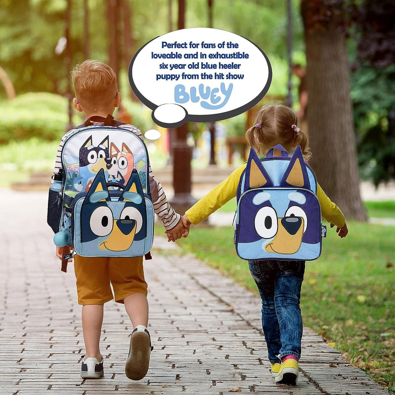AI ACCESSORY INNOVATIONS Bluey 4 Piece Backpack Set for Pre School Girls & Boys, Kids 16" School Bag