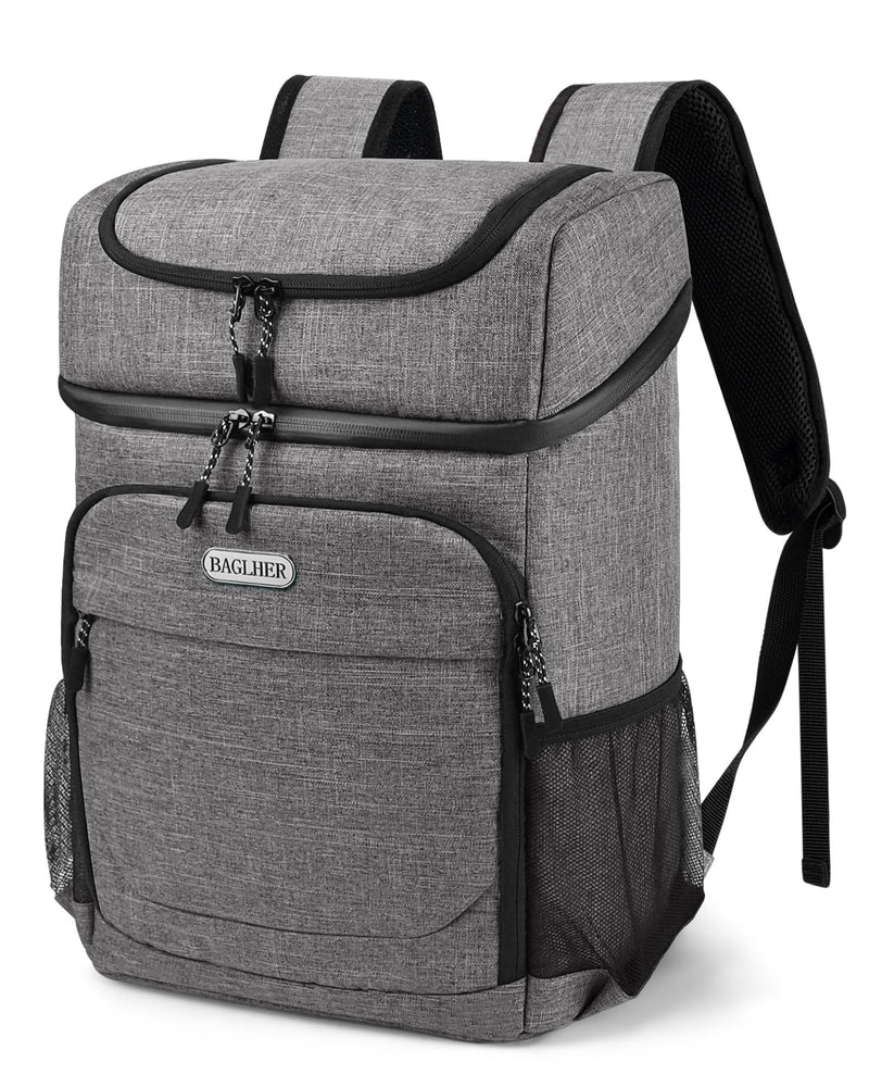 BAGLHER Cooler Backpack 30 Cans, Leakproof Waterproof Cooler Bag with 5 Reusable Ice Pack for Camping, Beach, Hiking, Grey