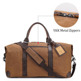 Polare 22” Waxed Canvas Cowhide Leather Travel Duffel Bag Waterproof Overnight Carry on Luggage Duffle 40L Sports Gym Weekender Bag