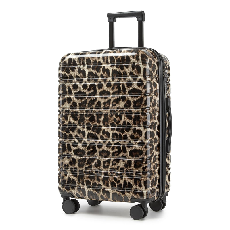 LARVENDER 28 Inch Checked Luggage with Spinner Wheels, PC+ABS Expandable Large Suitcases with Wheels, Travel Luggage sets for Women and Men, Cheetah