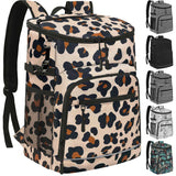 Cooler Backpack Insulated Leakproof Waterproof Backpack Cooler Bag 30 Cans, Large Capacity Lightweight Travel Camping Beach Drink Beverage Beer Bag Cooler Ice Chest for Men and Women, Leopard