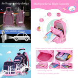 Rolling Backpack for Girls Cute Trolley Bags Primary School Bookbags with Wheels Kids Carry-On Wheeled Backpack with Lunch Bag