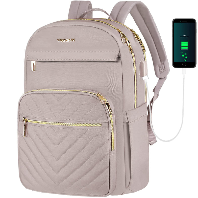 VANKEAN Laptop Backpack for Women with USB Port,15.6 Inch Laptop Computer Bag Travel Backpack Purse,Waterproof Work Business Backpack College Teacher Bags, Light Dusty Pink