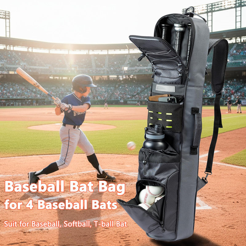 VIGEGARI Baseball Bat Bag Backpack Holds 4 Bats, Slim Bat-Focused Design for Youth & Adults, Baseball Bag with Fence Hook, Padded Bat Case with Ball Pocket, Softball & T-Ball Bat Carrying Bag