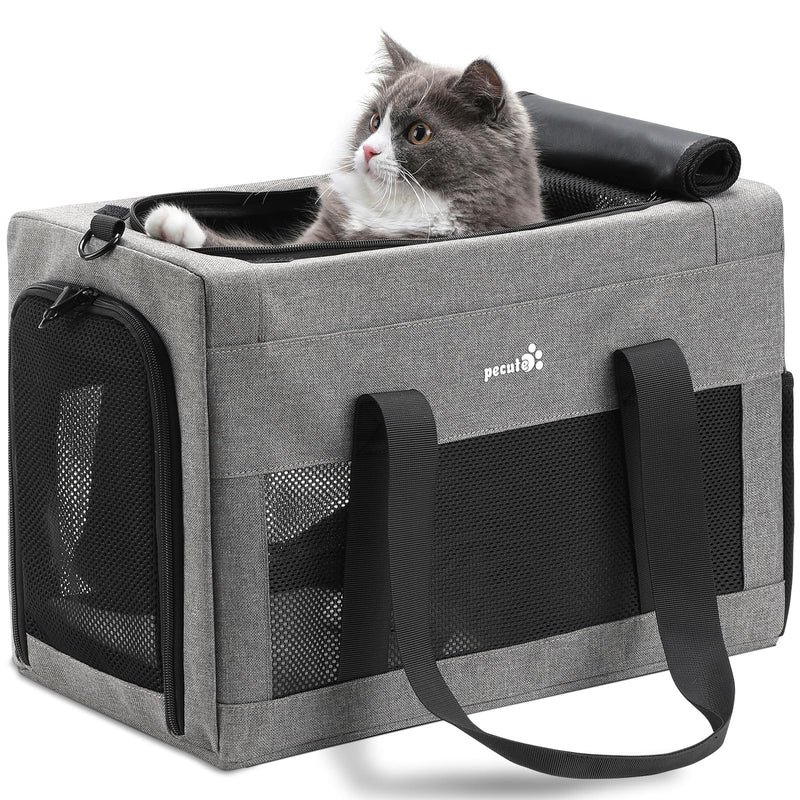 Airline Approved Cat Carrier, Pet Carrier Soft-Sided, Portable Dog Carrier with Stable Structure, TSA Approved Pet Carrier for Pets Less Than 12lbs, Cat Carrier Bag Suitable for Travel, Gray