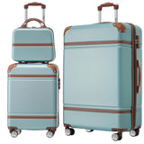 Merax Luggage Set, 2 Piece Luggage with Cosmetic Case, Vintage Hardcase Suitcase with Wheels, Expandable Luggage Airline Approved(Blue Green,20