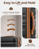 LONG VACATION 6 Piece Luggage Set Carry on Suitcase with ABS+PC hardshell, Spinner Wheels & YKK Zipper TSA Lock (BLACK-BROWN, 6 piece set)