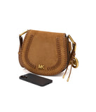 Michael Kors Women's Josie Medium Saddle Flap Messenger, Gold-Tone Hardware/Leather, Luggage