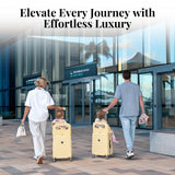 RAINRO & CO Butter Beige 20" Ride-On Carry-On Luggage for Kids & Adults with Built-In Seat, Spinner Wheels, and Secure TSA Lock – Durable Hardside Carry-On