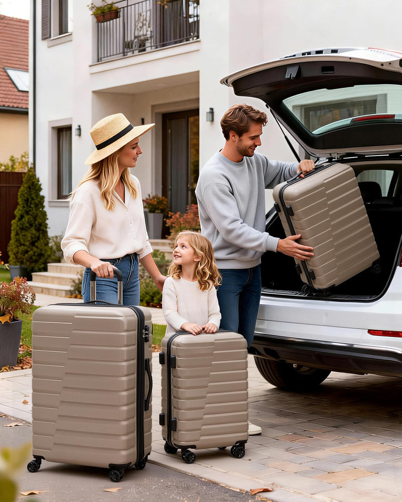 Coolife Luggage Sets, 3 Piece Hard Shell Suitcase Set with Spinner Wheels, Expandable Large Checked Luggage, Lightweight Rolling Carry On with TSA Lock Brown